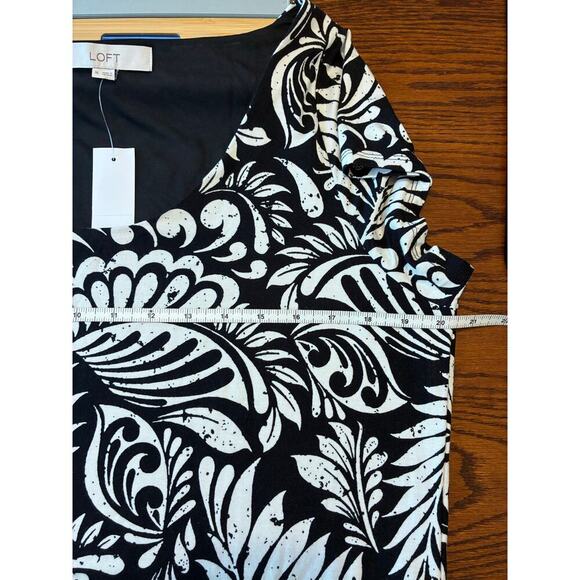 Loft NEW Black and White Palm Floral Midi Dress Cap Sleeves Scoop Neck XL - Picture 10 of 10